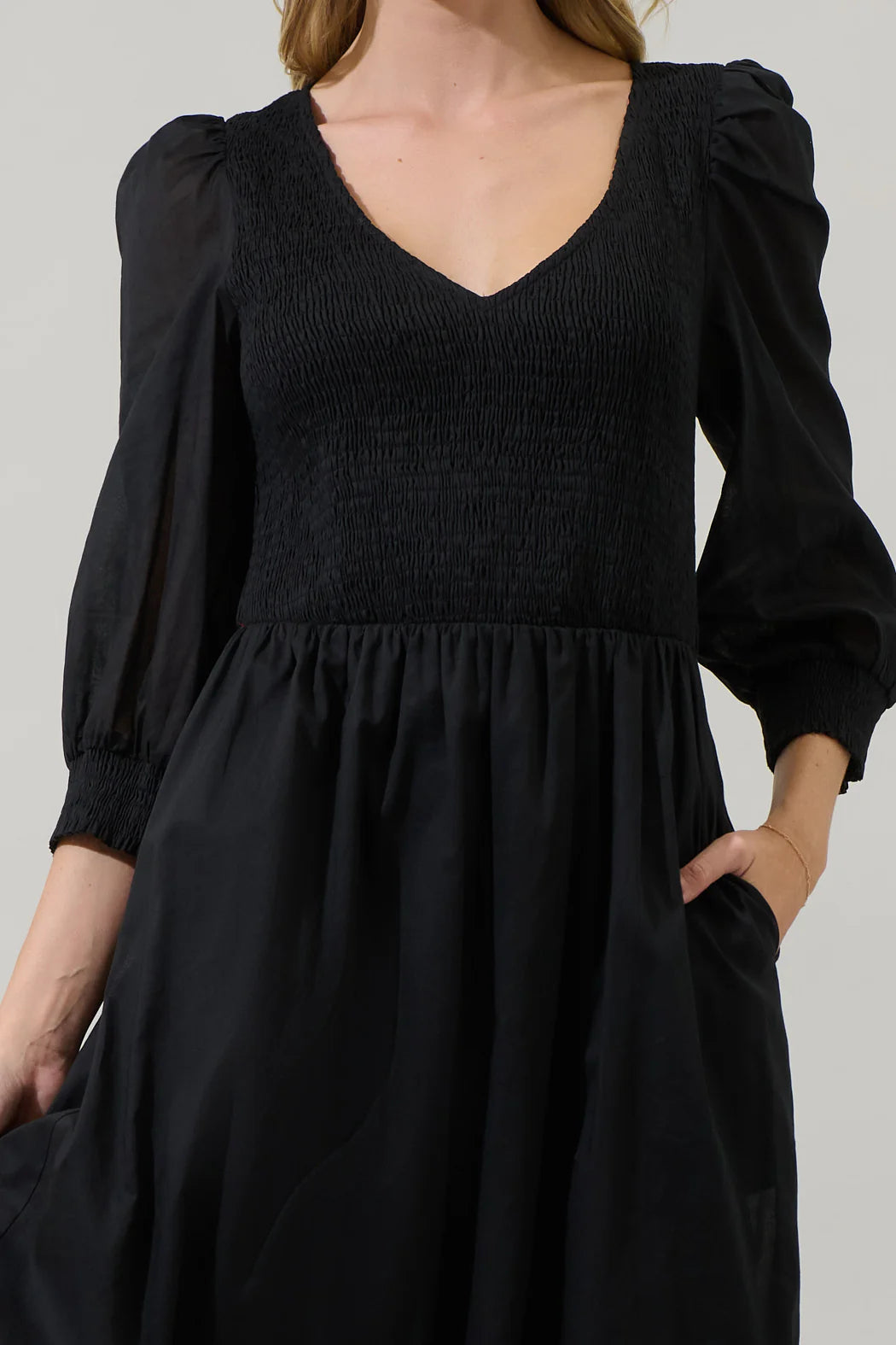 Vestido midi de voile de algodón con mangas largas