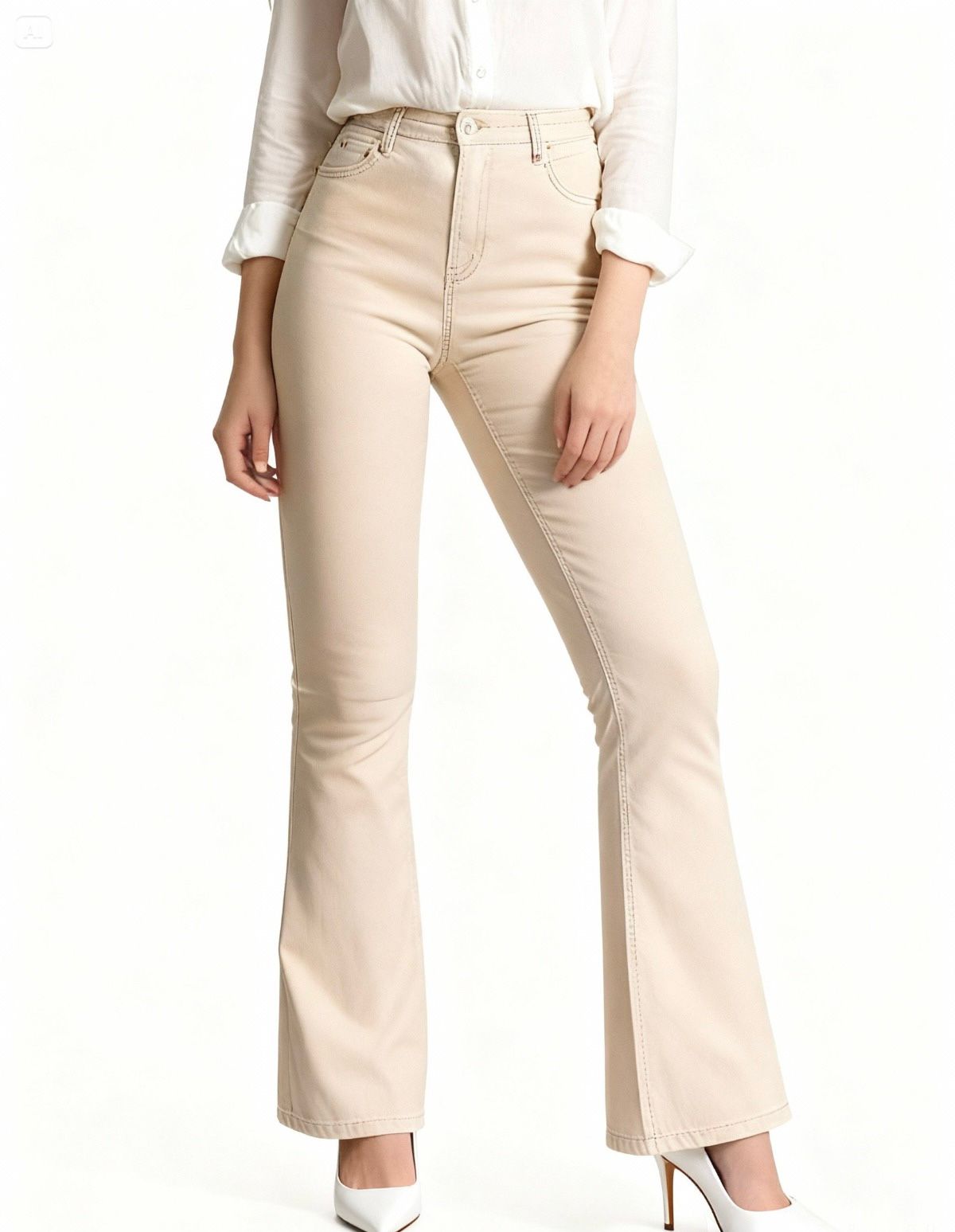 JEAN PANTALÓN CORTE CAMPANA BEIGE