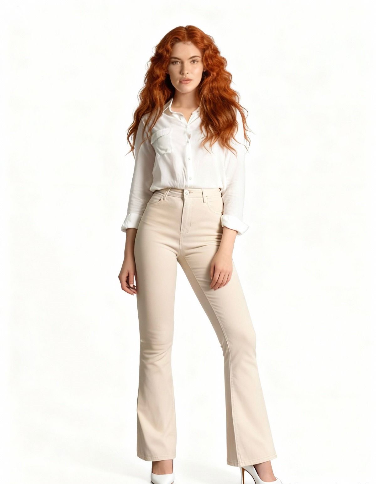 JEAN PANTALÓN CORTE CAMPANA BEIGE