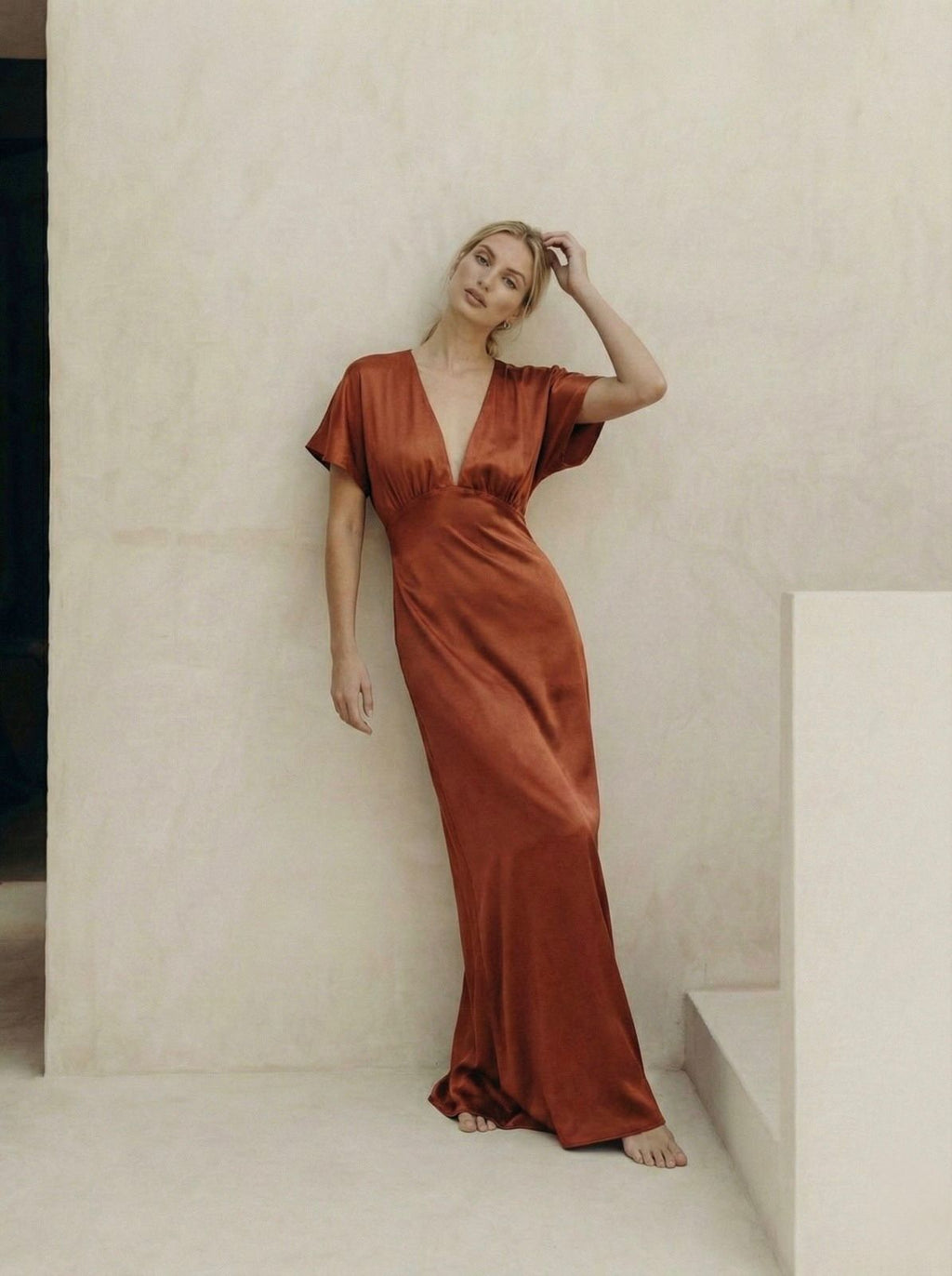 VESTIDO FIESTA SATIN OCRE