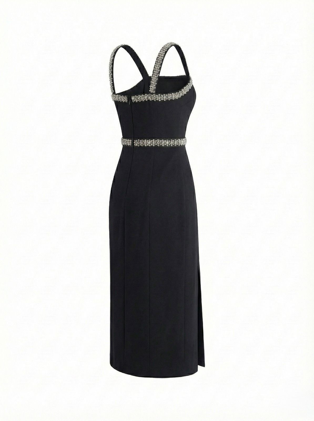 Vestido midi con abertura y diamantes