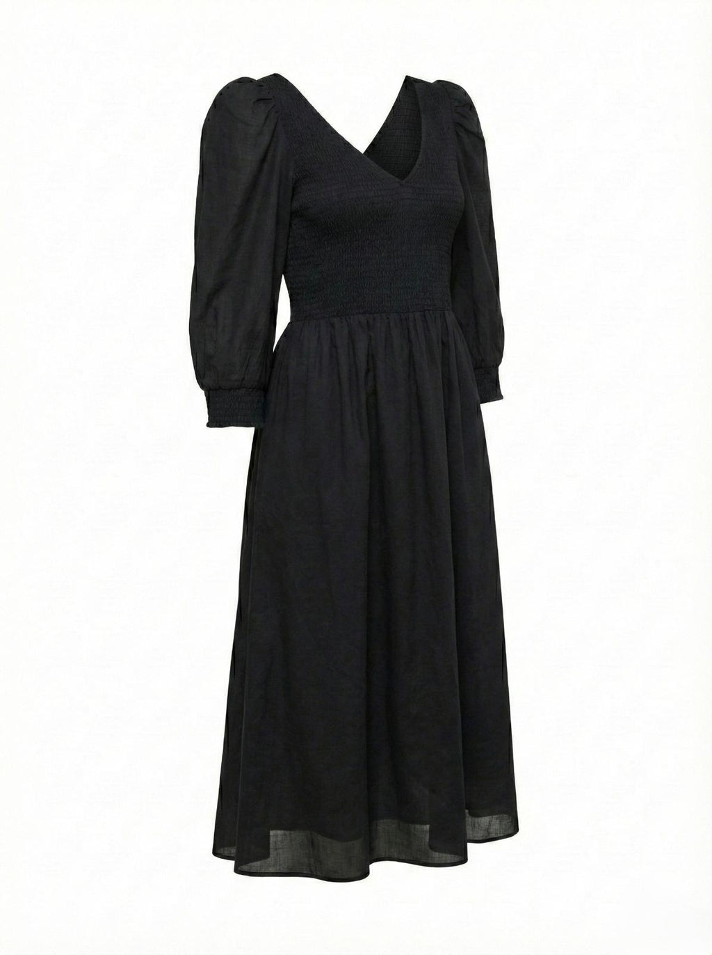 Vestido midi de voile de algodón con mangas largas