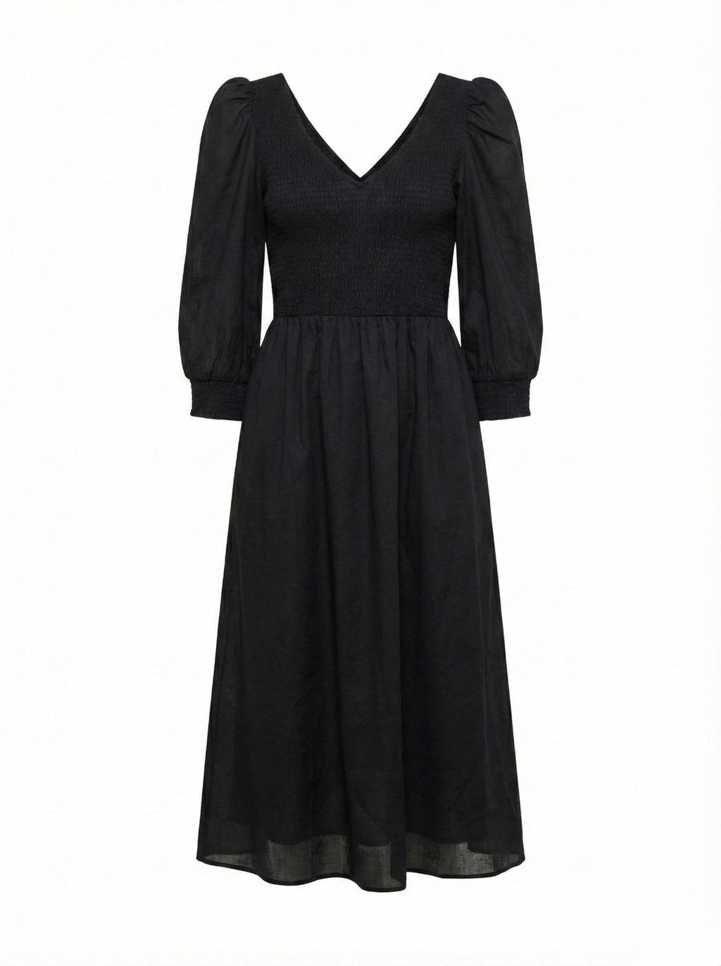 Vestido midi de voile de algodón con mangas largas