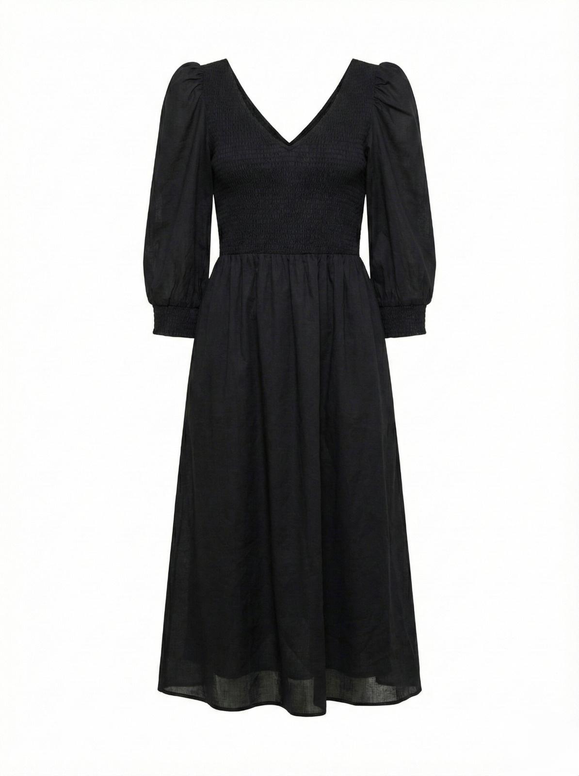 Vestido midi de voile de algodón con mangas largas