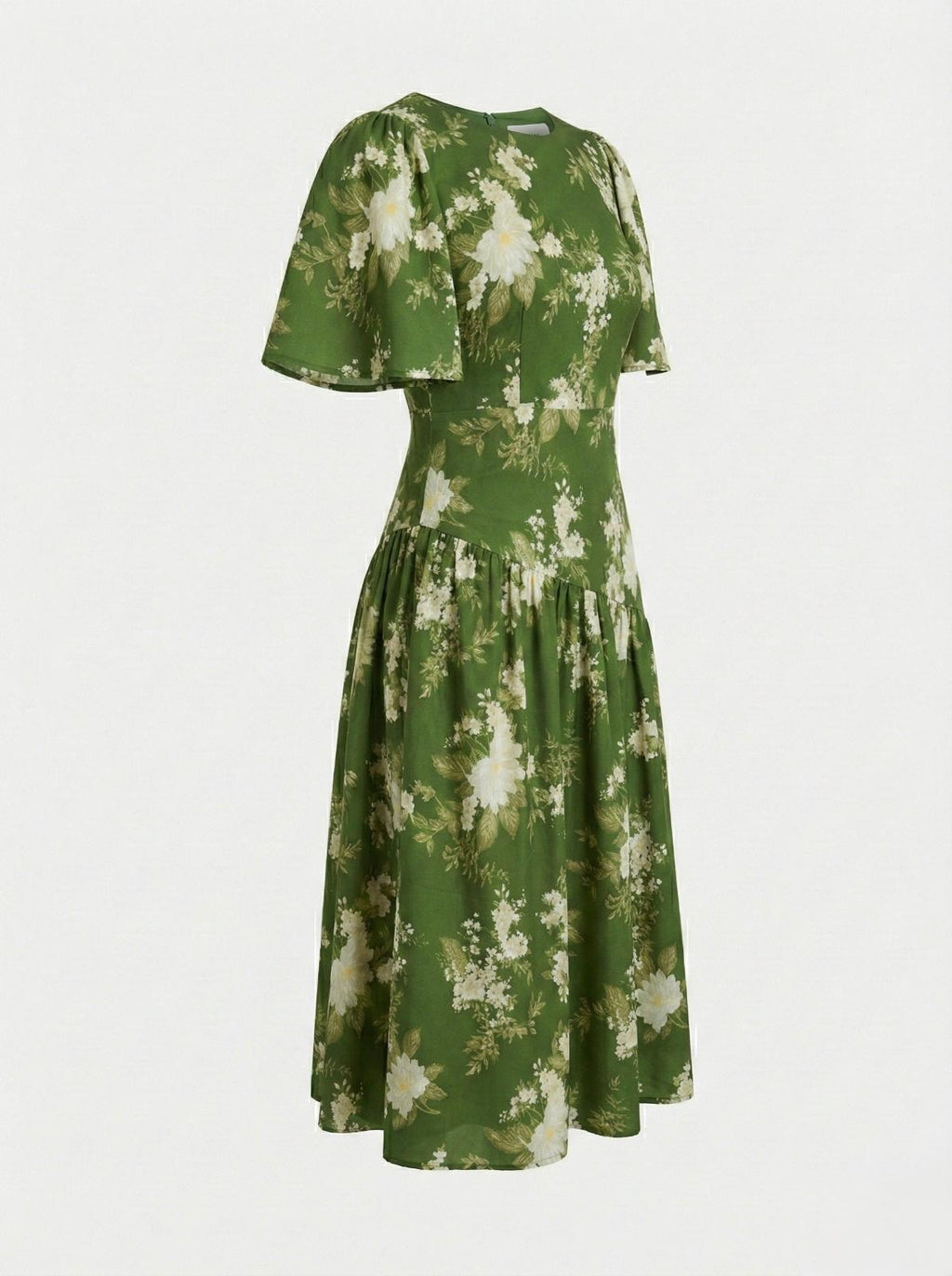 Vestido Corrugado Cadera Verde Flores